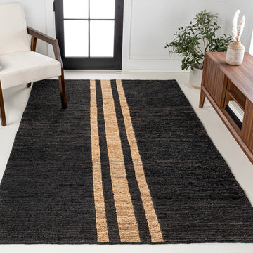 Olivier Rustic Beach House Wide Ticking Stripe Jute Area Rug